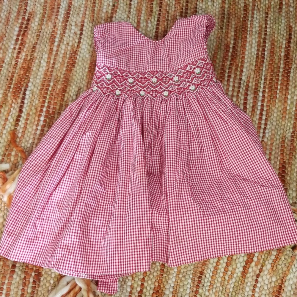 Petit ami smocked gingham red dress 12 month baby